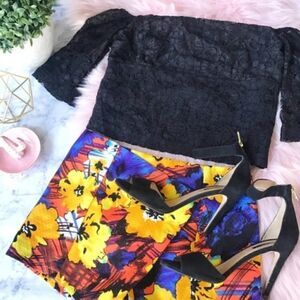 NWT Zara Black Lace Off Shoulder Bell Sleeve Top Small